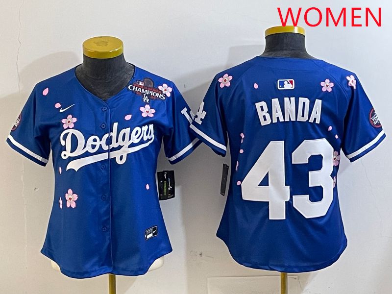 Women Los Angeles Dodgers #43 Banda Blue White Blue Sakura Edition 2025 Nike MLB Jersey style 5